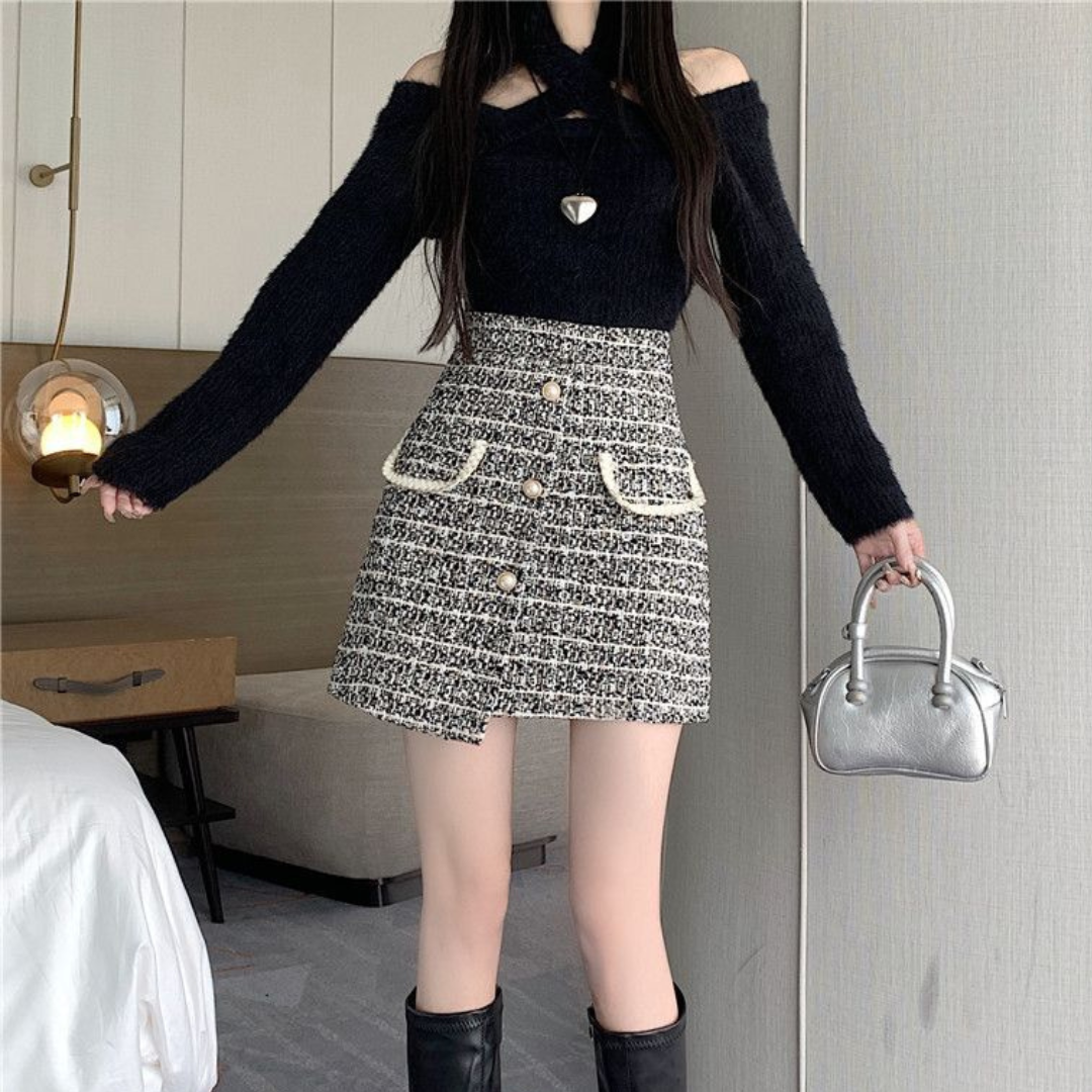 【Ranking14位】Tweed front pocket miniskirt lf2700