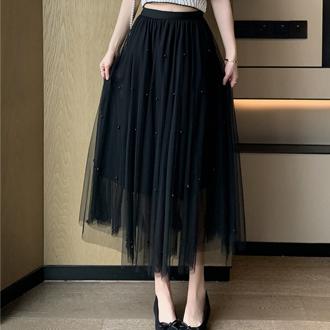 pearl tulle long skirt lf3217