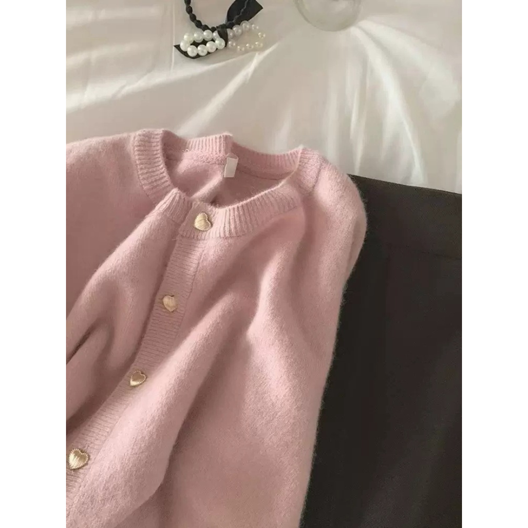 【即納】pale color heart button knit cardigan lf-s1017
