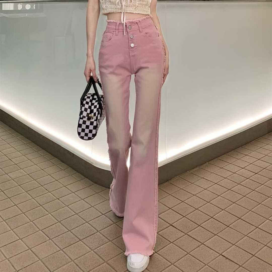 pink flare denim pants lf3095