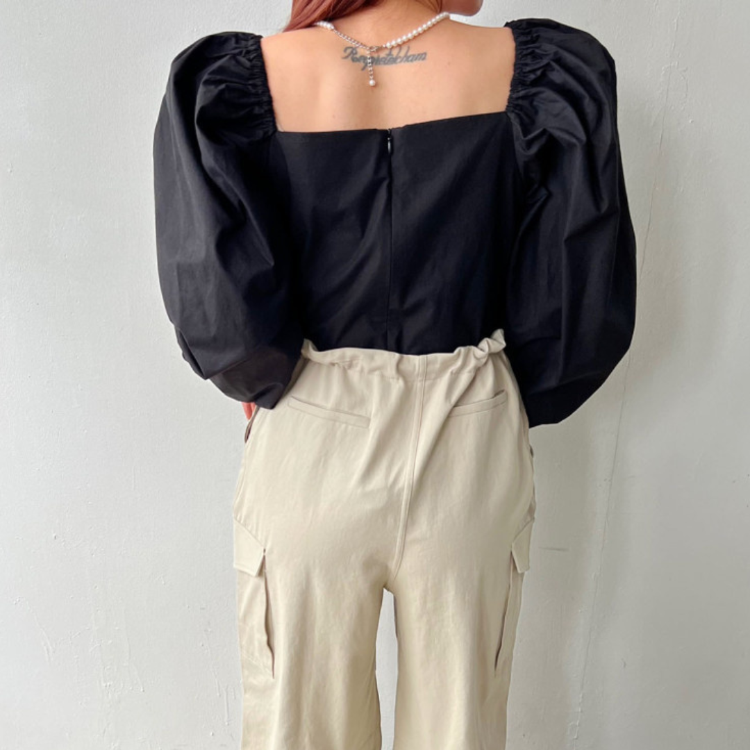 pleated puff sleeve shirt lf2696