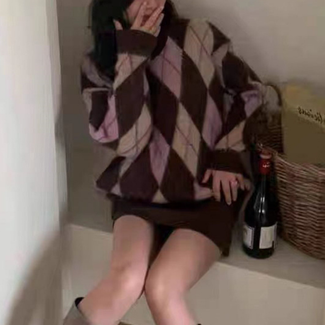 diamond check sweater lf2666