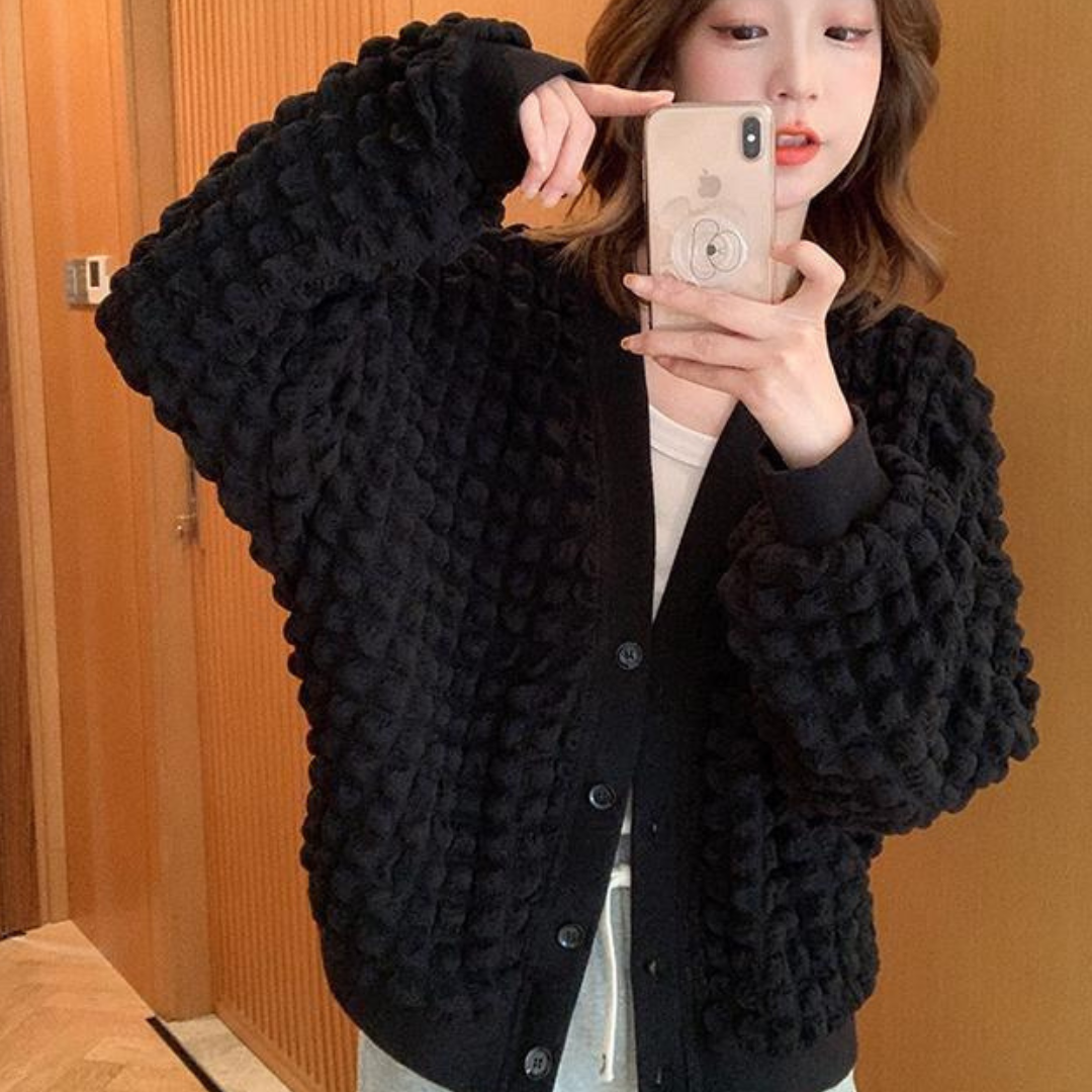 Puff fabric cardigan lf2691
