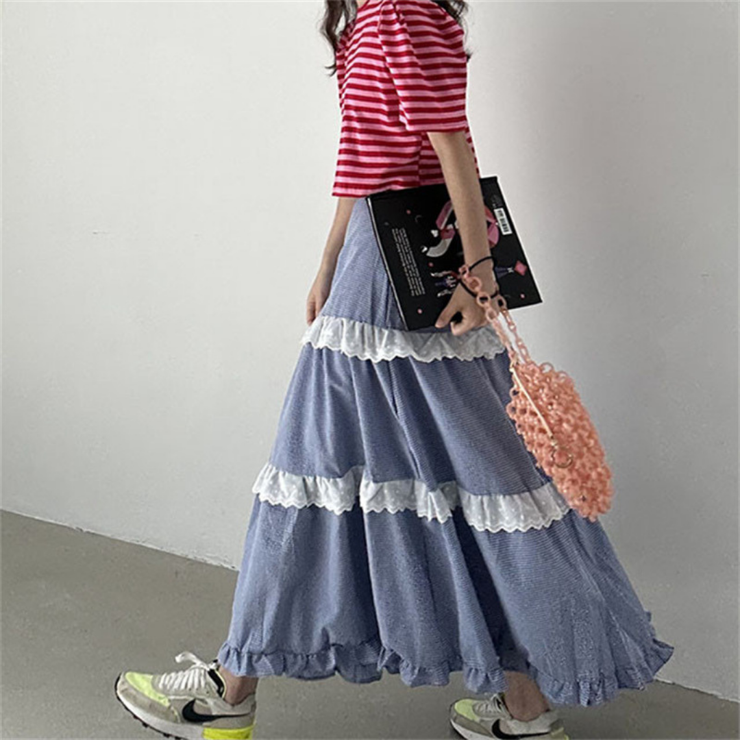 retro check long skirt lf2675