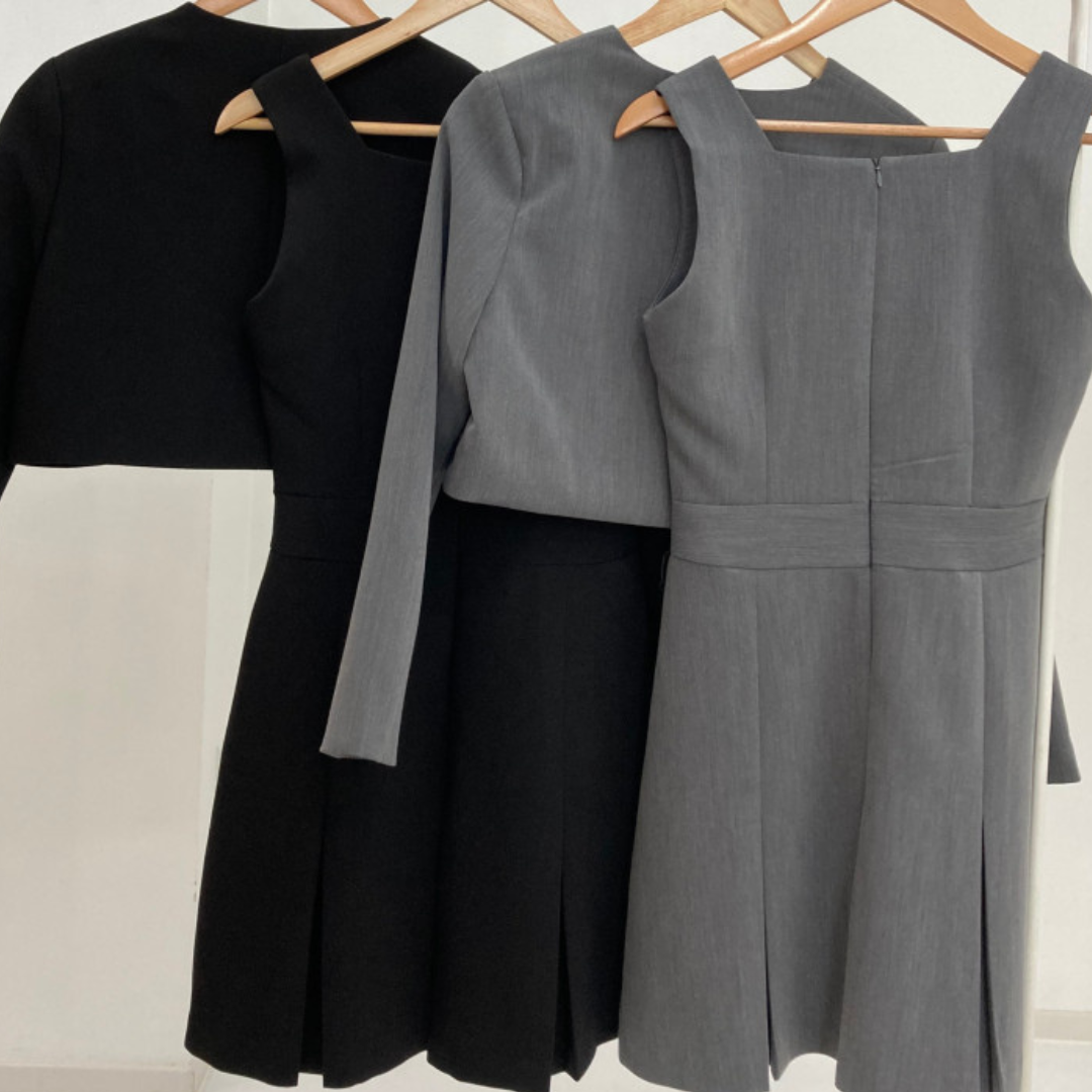 Short blazer + niche pleated suspenders dress suit lf2612