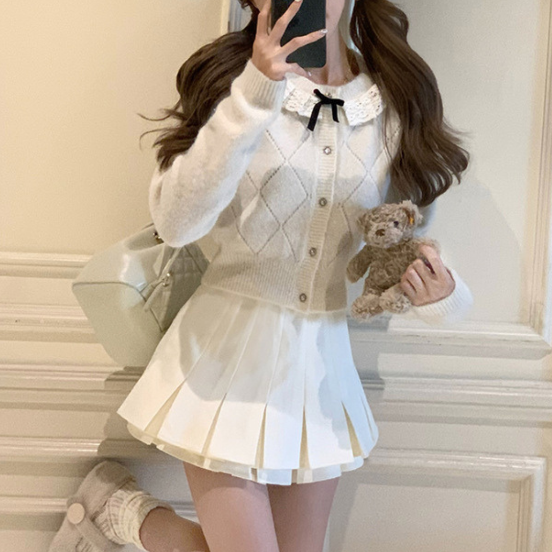 【Ranking16位】lace collar knit sweater lf2728