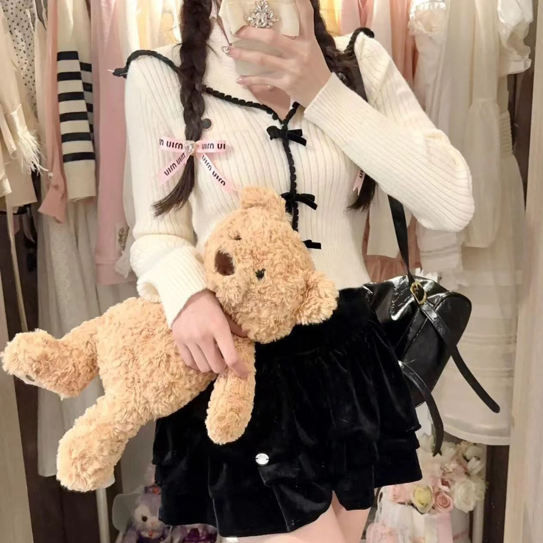 big collar short knit sweater lf2726
