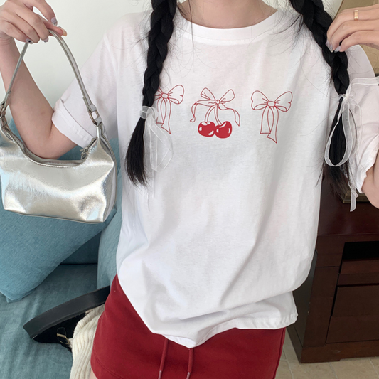 【即納】Cherry print T-shirt lf3281