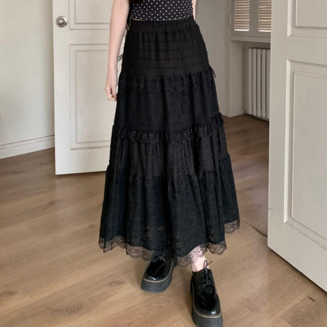 【Ranking2位】【即納】lace rubber long skirt lf3235
