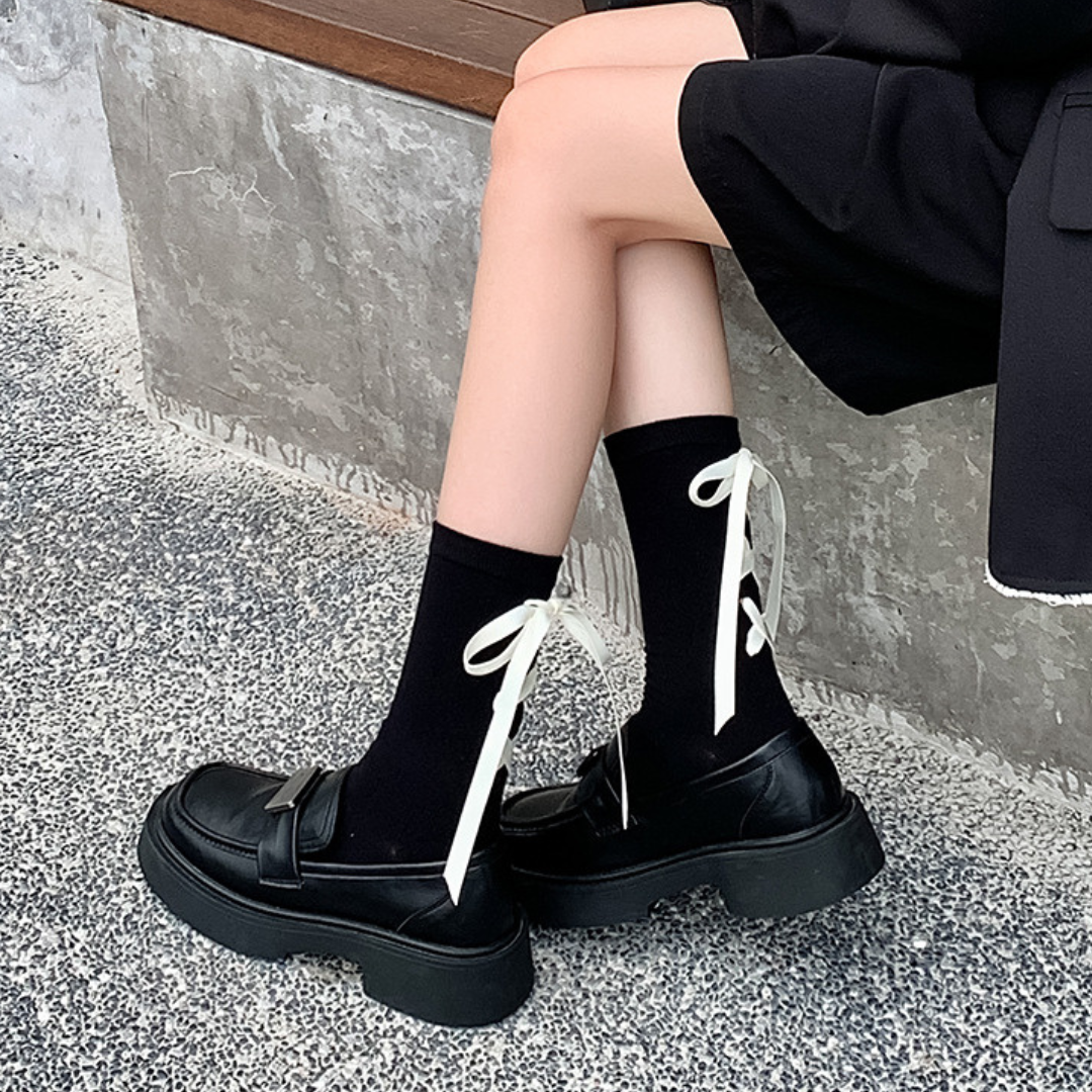 【即納】ribbon laceup socks lf-s1028