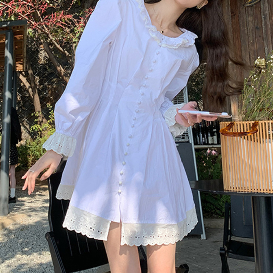 【即納】lace frill white french onepiece lf-s1037-1