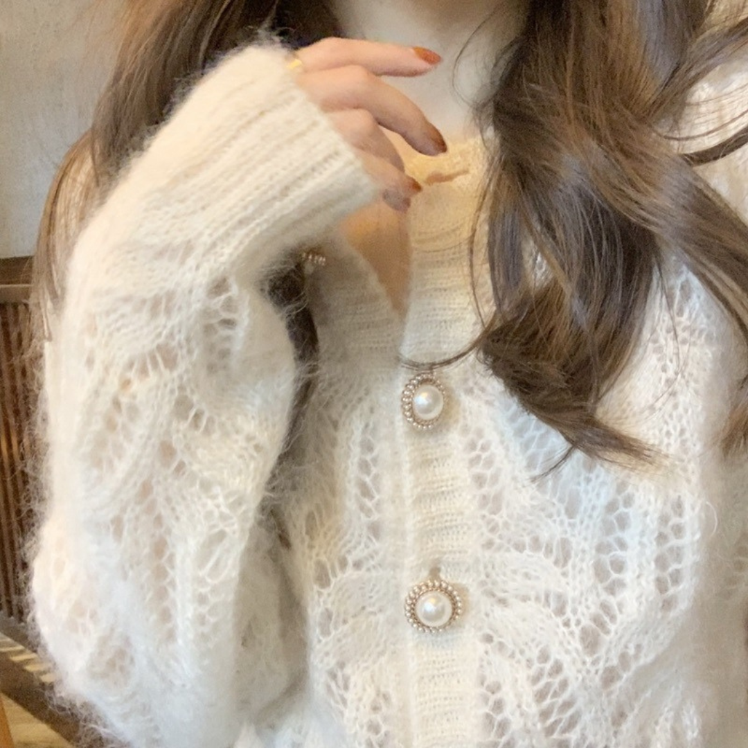 pearl button crochet knit cardigan lf2569