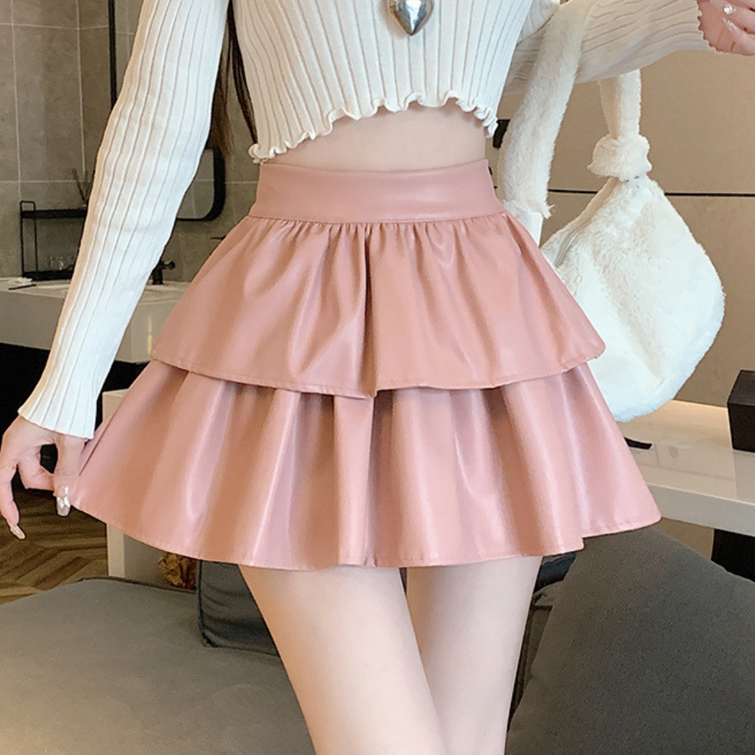 leather tiered frill mini skirt lf2576