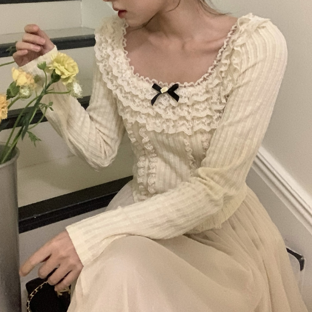 lace ruffle lovely tops lf3116