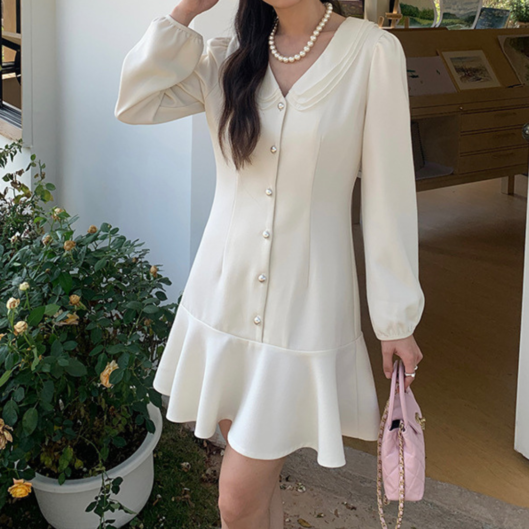 front button ruffle dress lf3011
