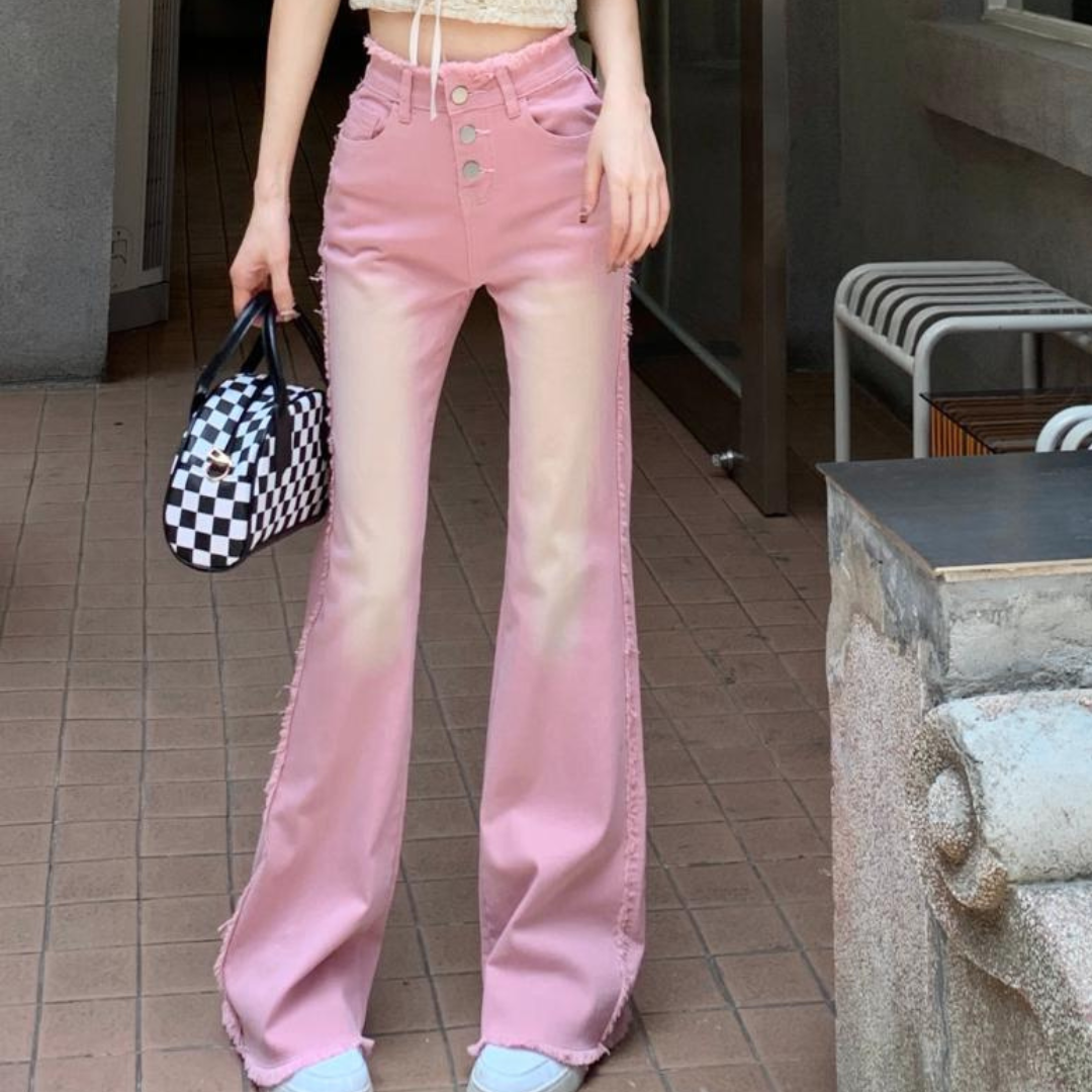 pink flare denim pants lf3095
