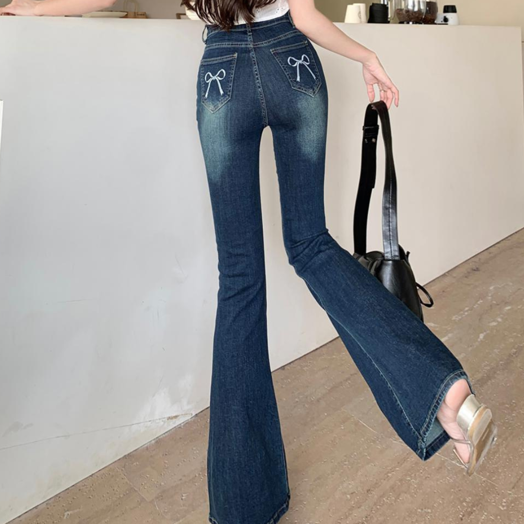 ribbon embroidery flare denim lf3234