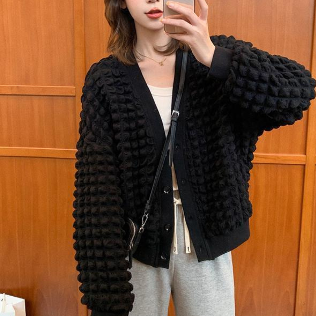 Puff fabric cardigan lf2691