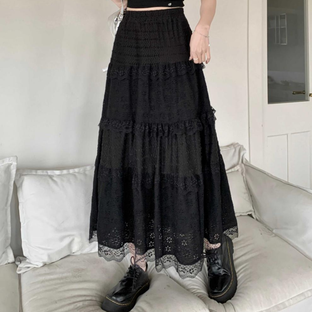 【Ranking2位】【即納】lace rubber long skirt lf3235