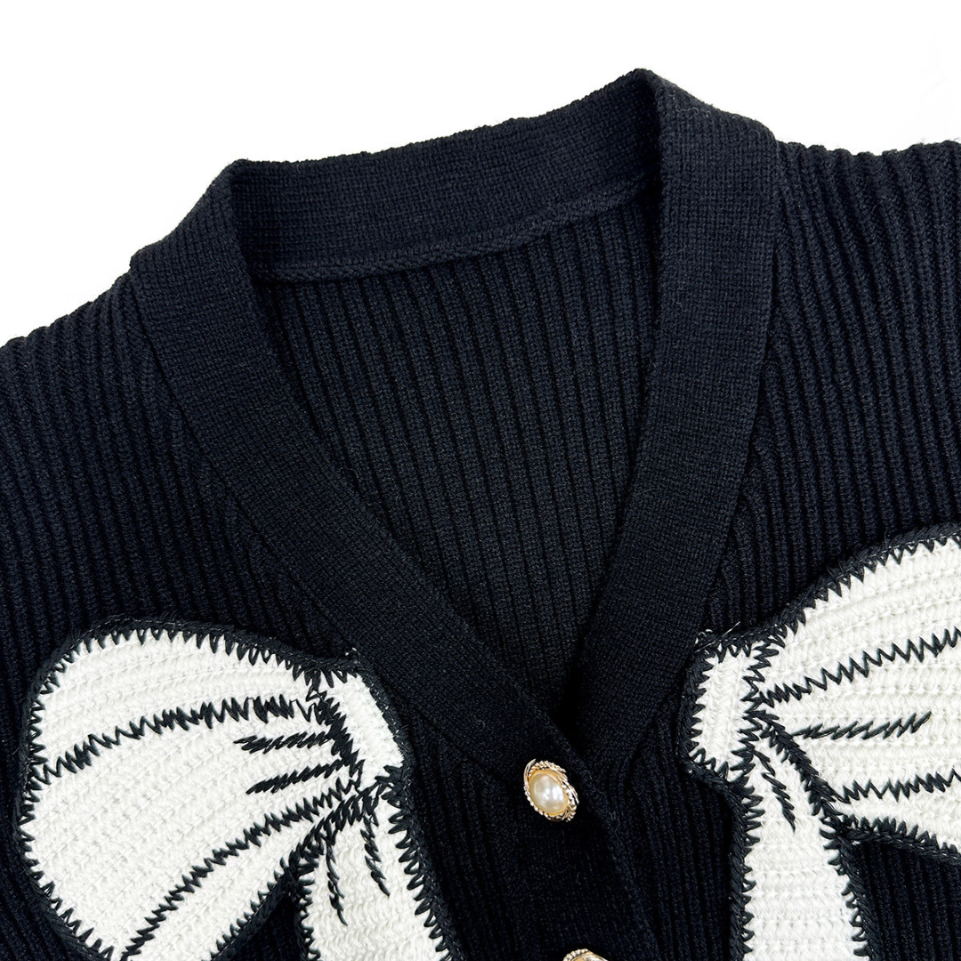 V neck ribbon sweater cardigan lf2737