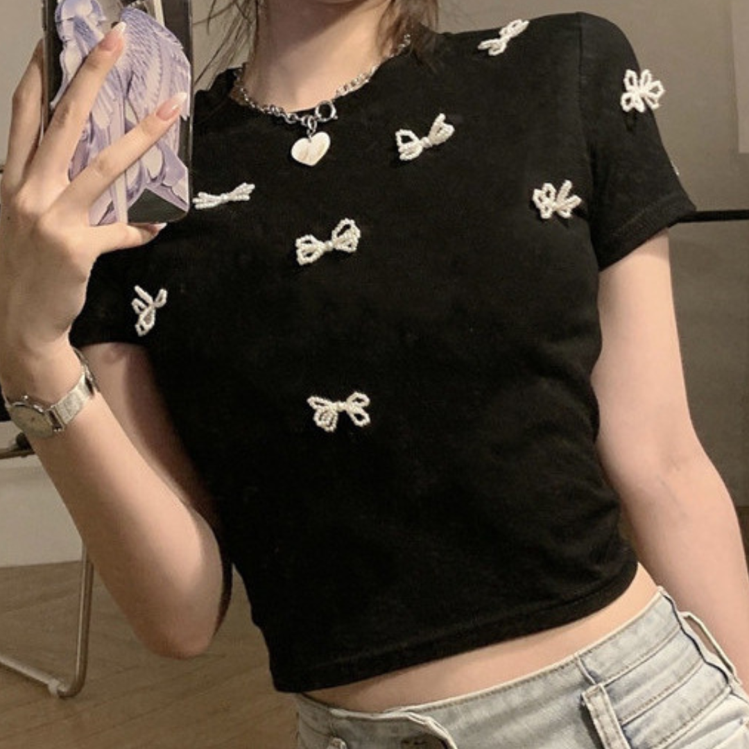 【即納】pearl ribbon t-shirt lf3000
