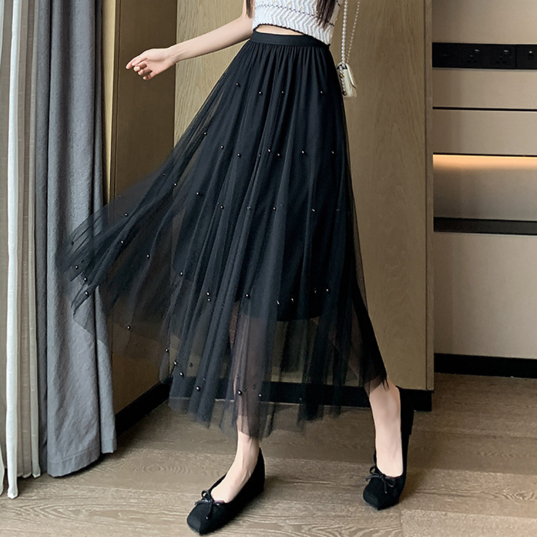 pearl tulle long skirt lf3217