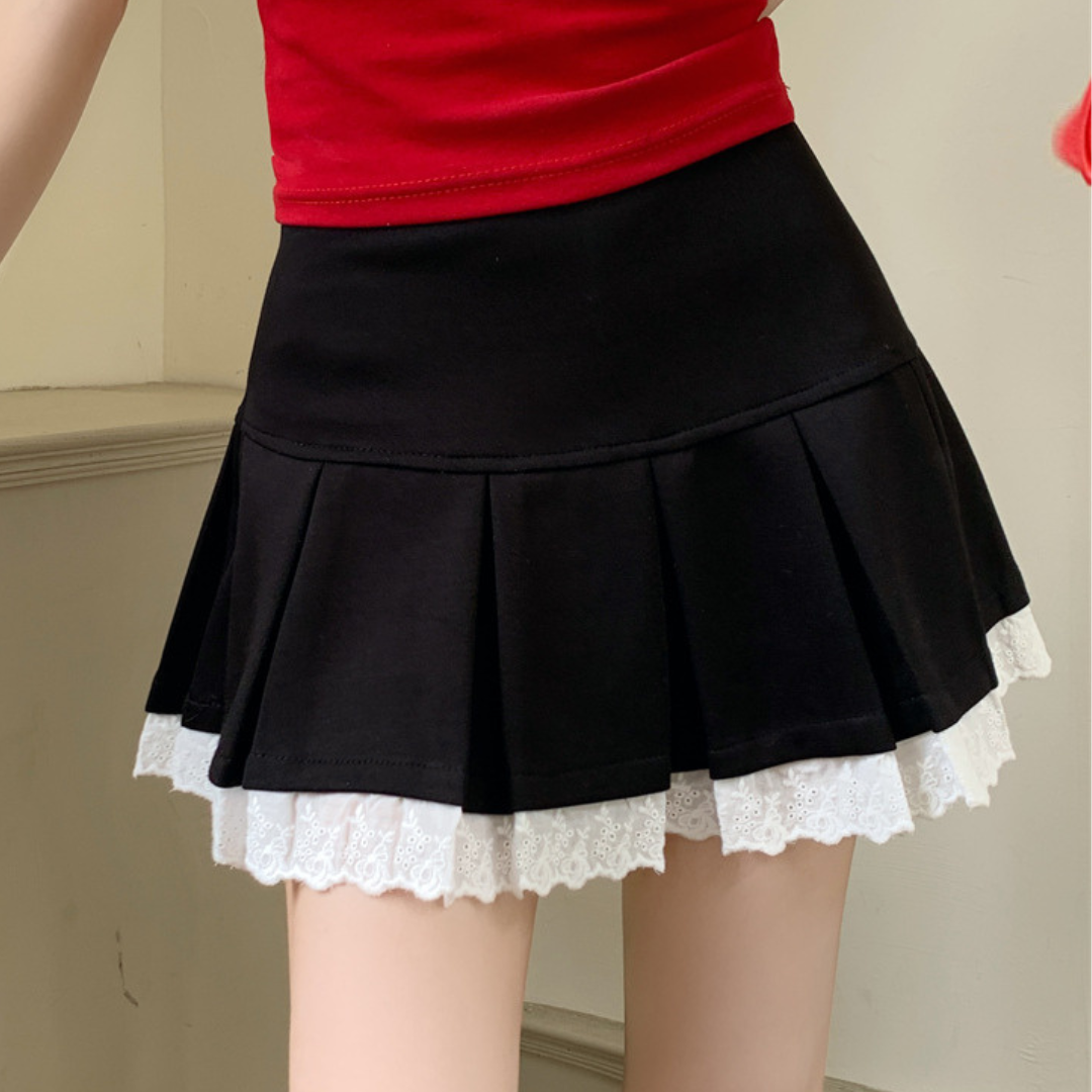 sweat pleated mini lace skirt lf3311