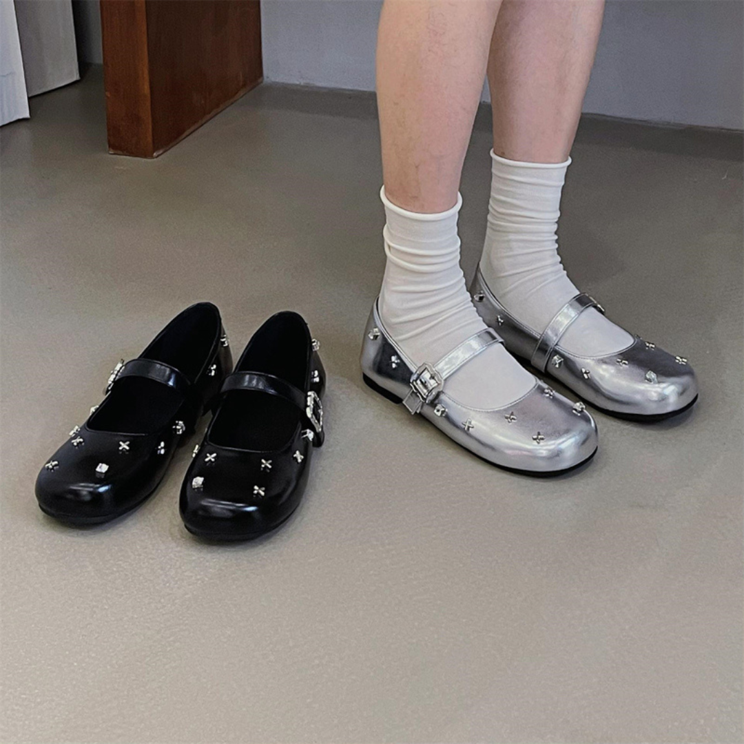 rhinestone leather shoes lf2651