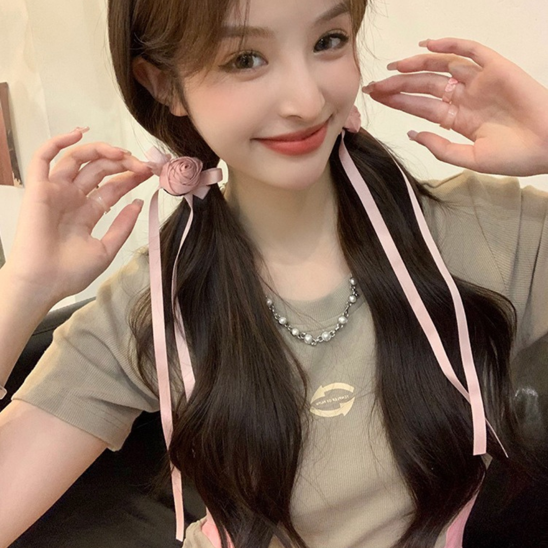 rose ribbon hair clip lf2581
