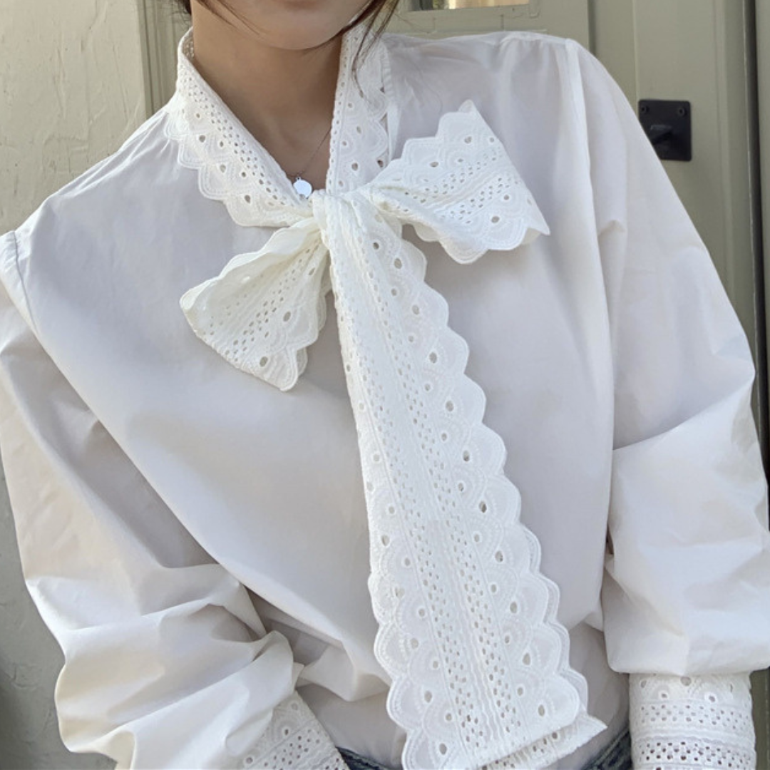 lace ribbon tie blouse lf2542