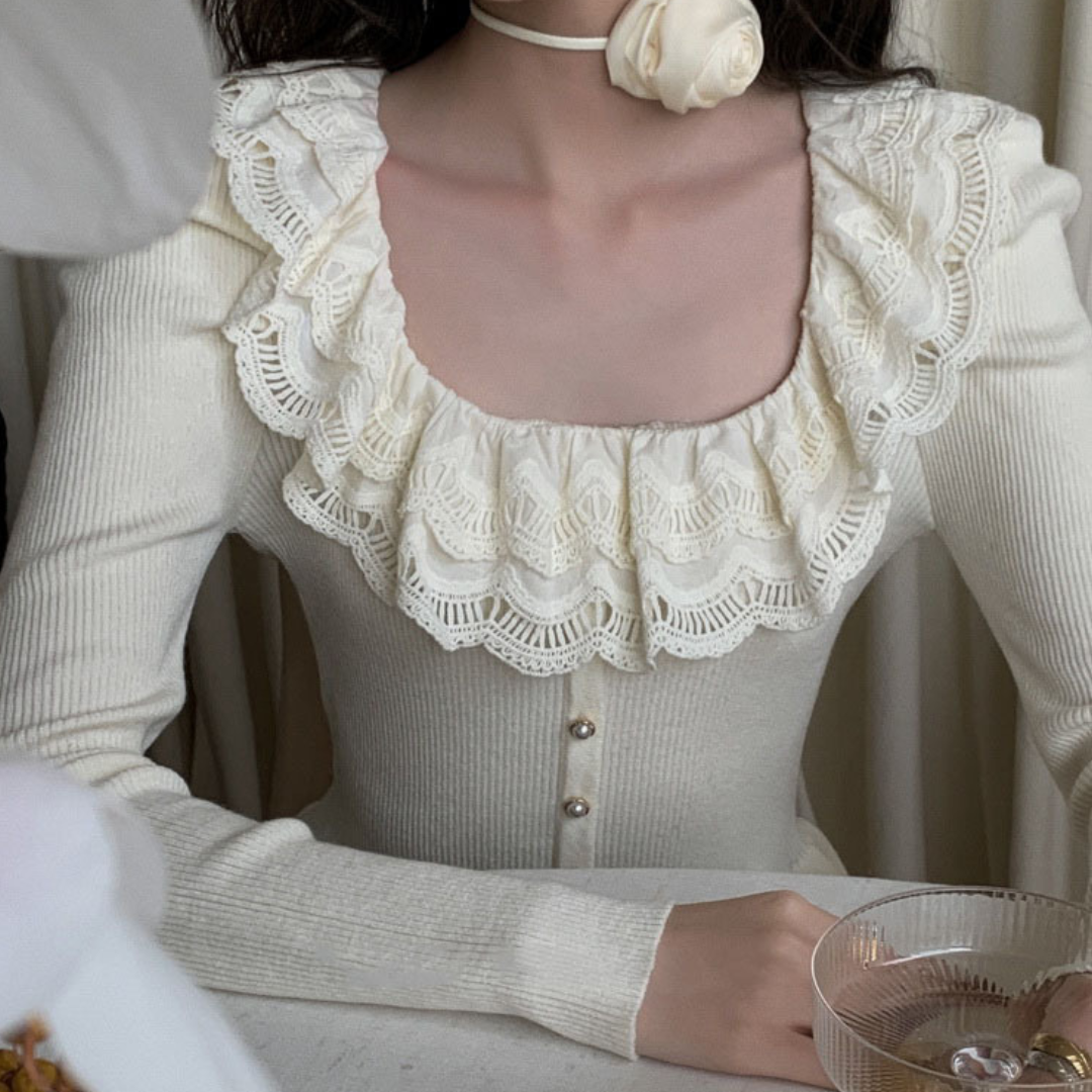lace ruffle peplum sweater lf2721