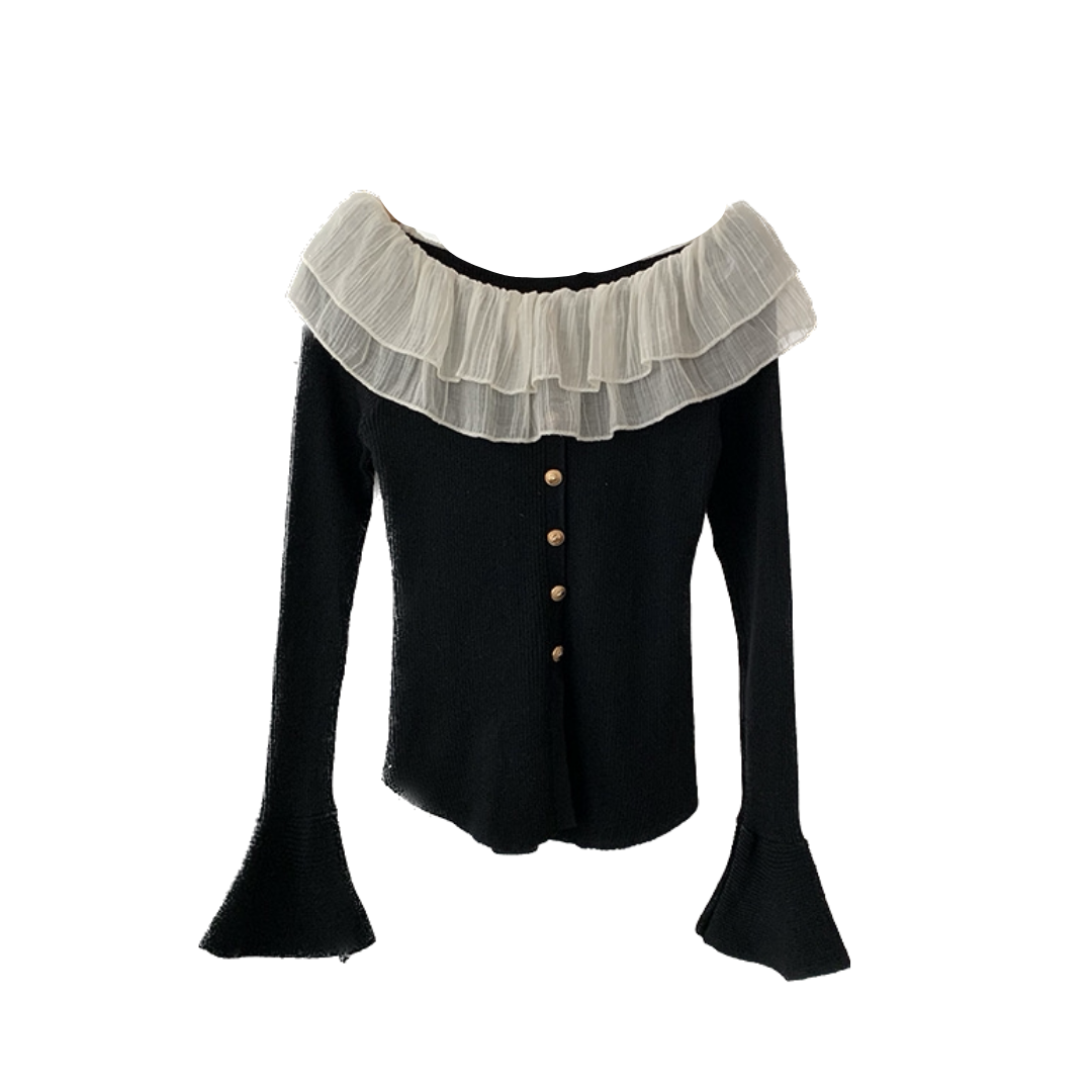 ruffled one shoulder sweater lf2601
