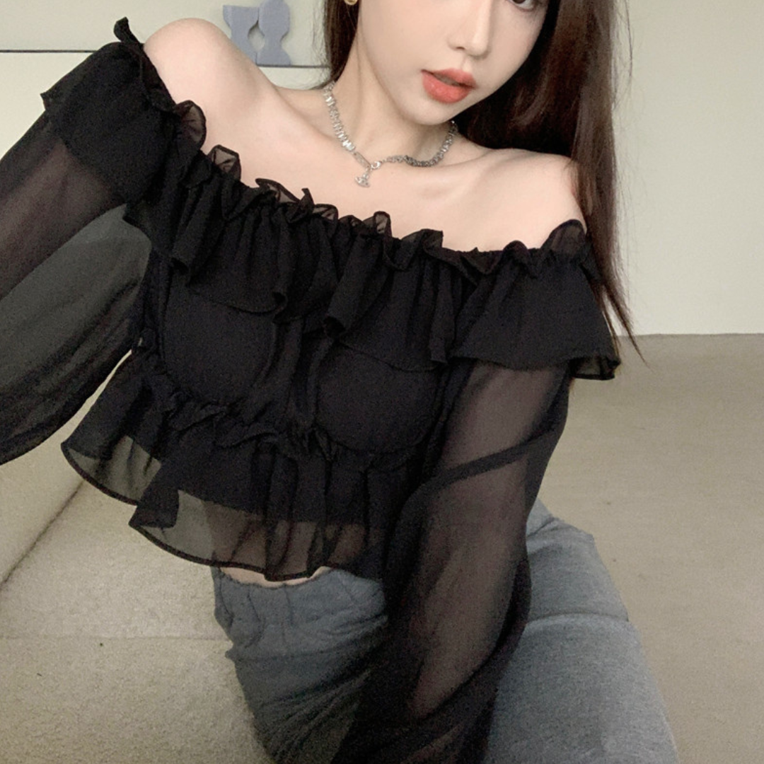 chiffon ruffle tops lf3069