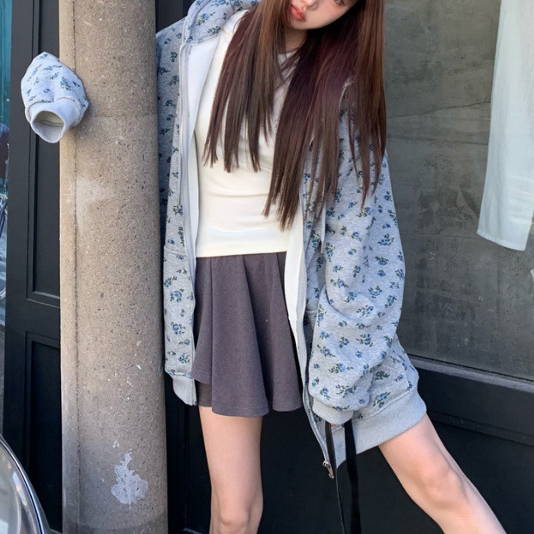 floral pattern hoodie lf3138