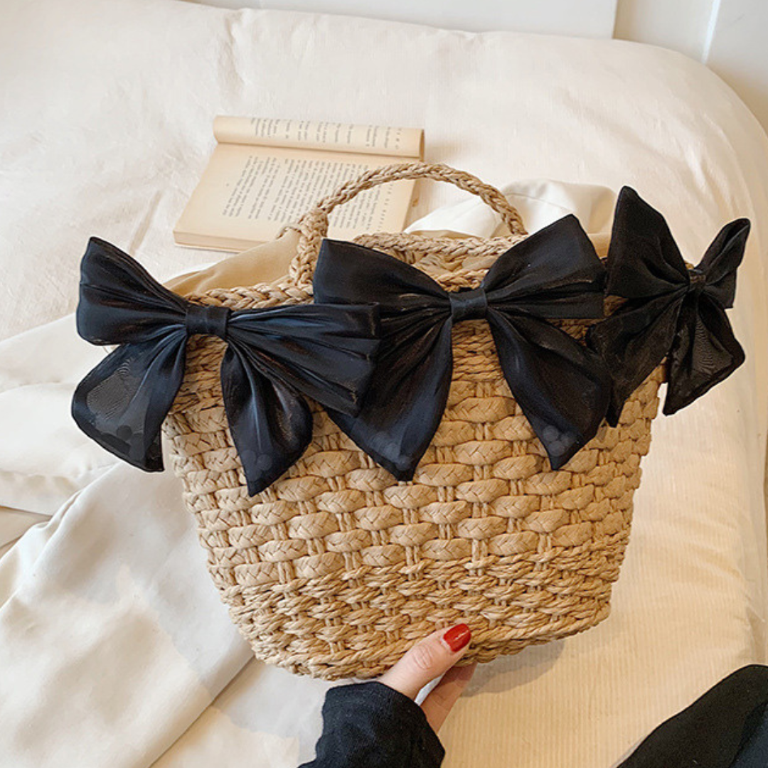 satin ribbon straw bag lf3246