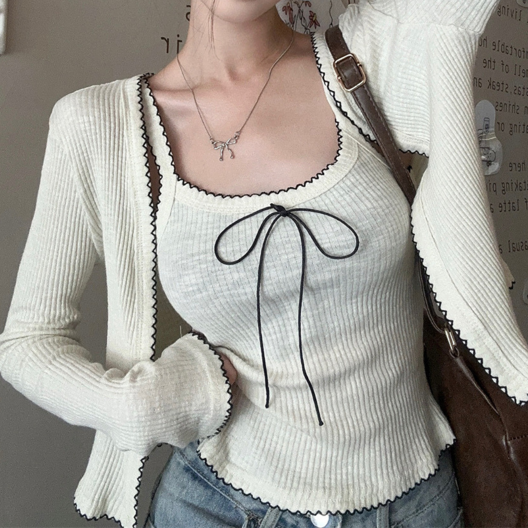 ribbon cami long sleeve cardigan lf3193