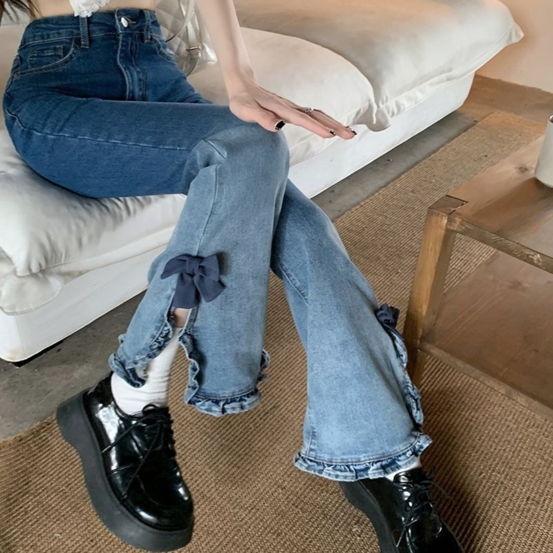 ribbon slit frill gradation denim pants lf2543