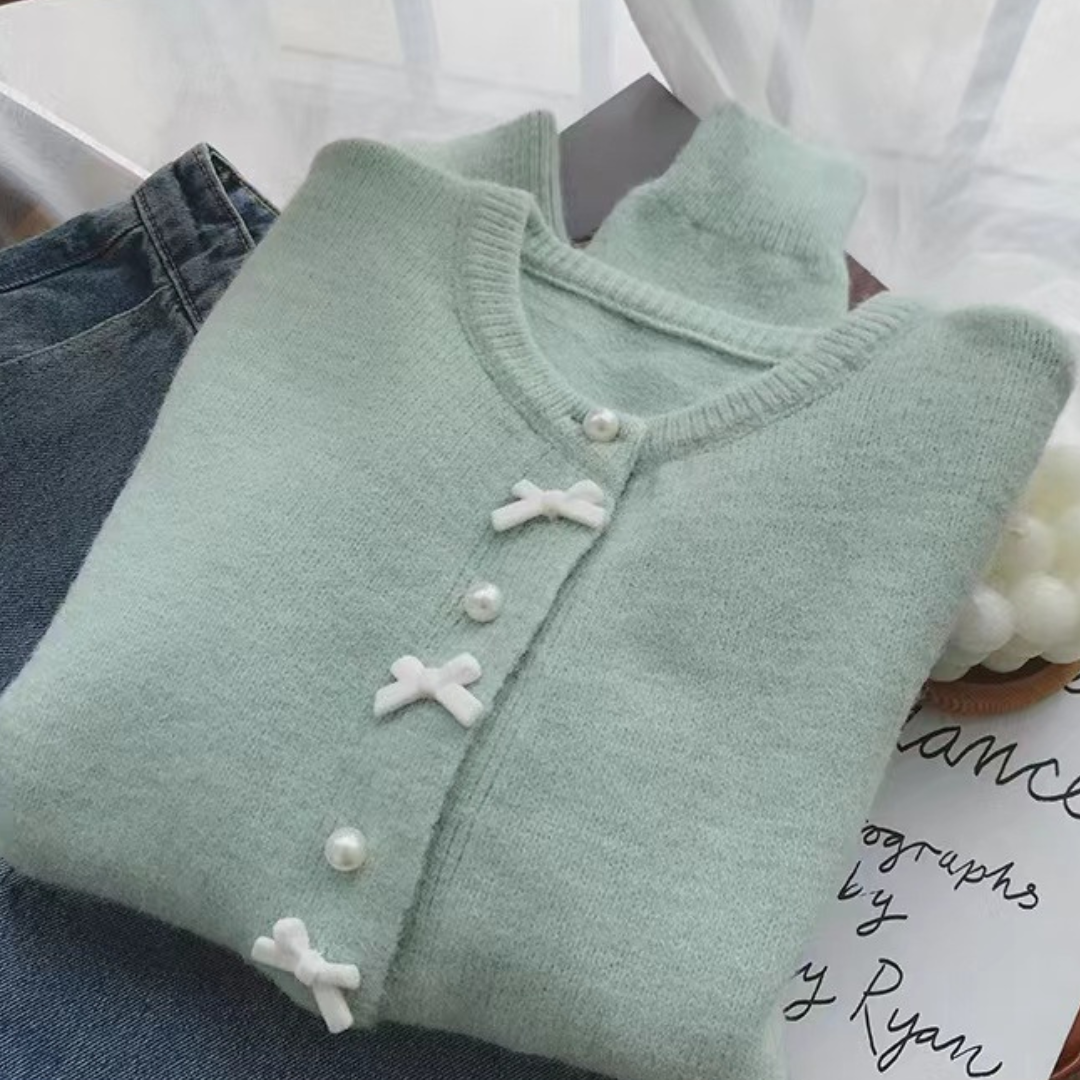 【即納】pearl and ribbon knit cardigan lf-s1016