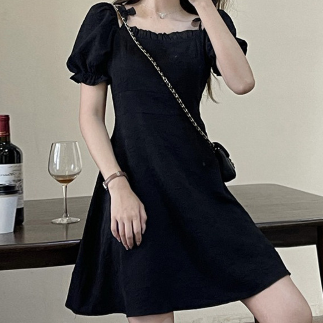 【即納】ribbon shoulder black onepiece lf-s1040-1