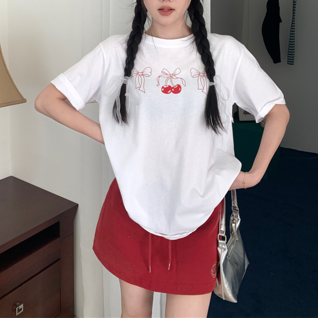 【即納】Cherry print T-shirt lf3281