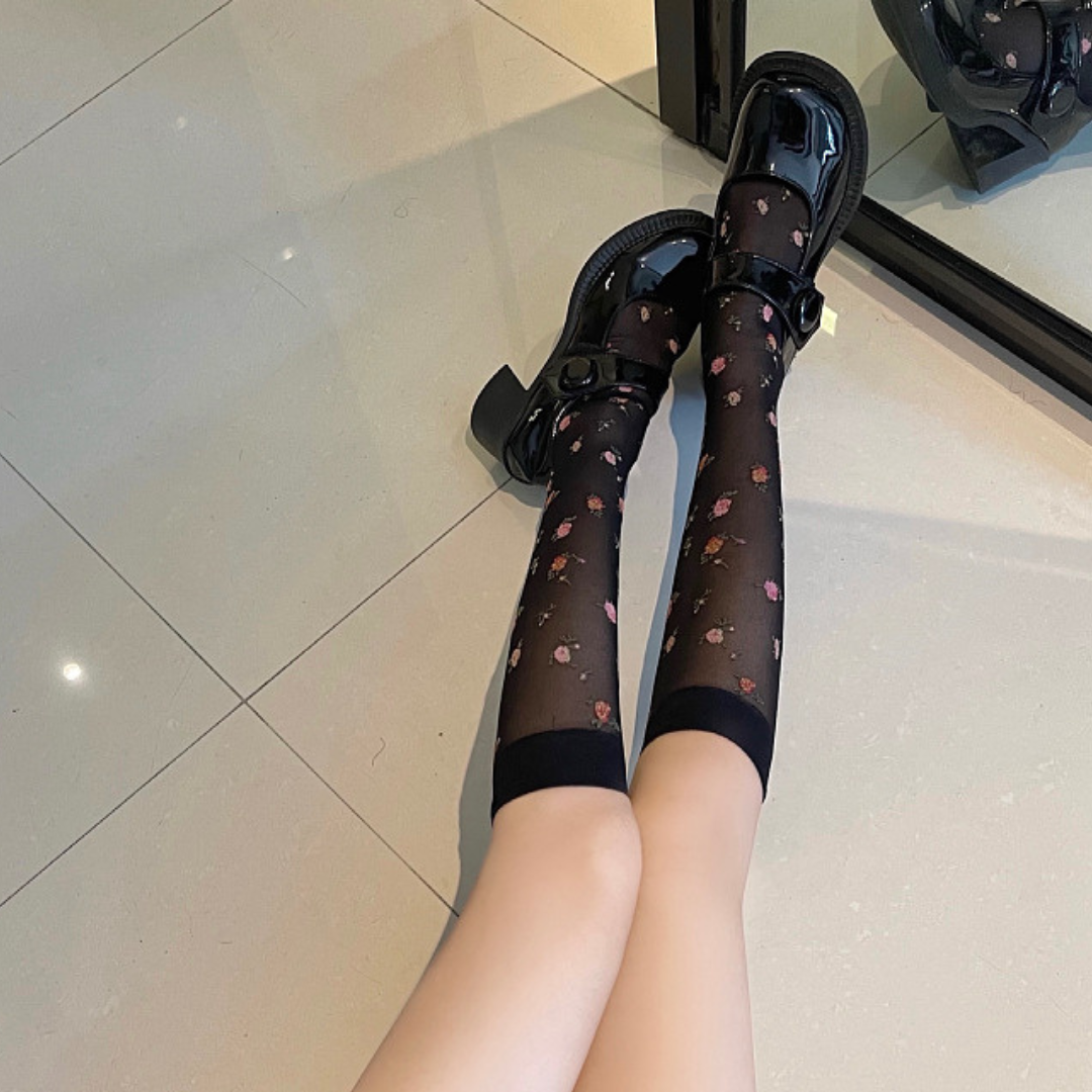 floral see through socks lf2877【即納】