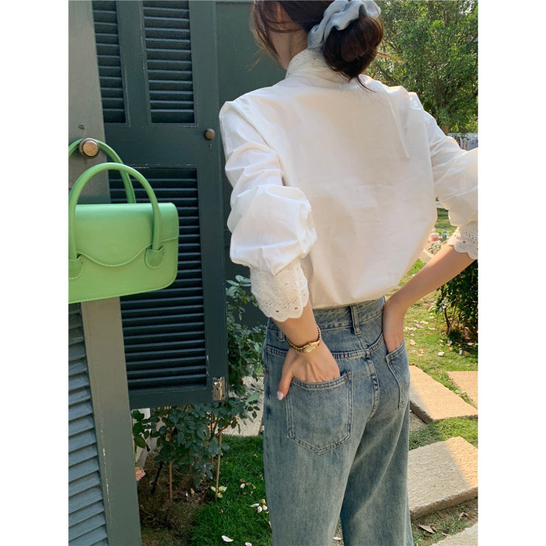 lace ribbon tie blouse lf2542