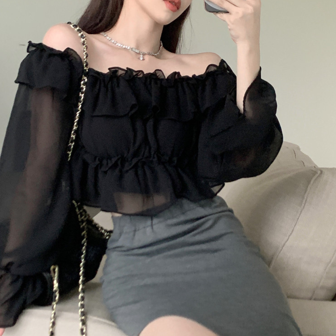 chiffon ruffle tops lf3069