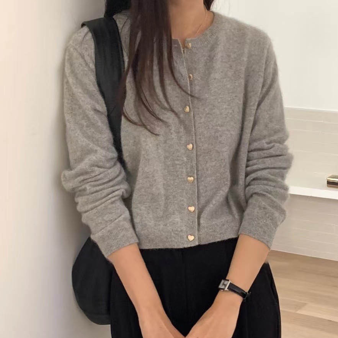 【即納】pale color heart button knit cardigan lf-s1017