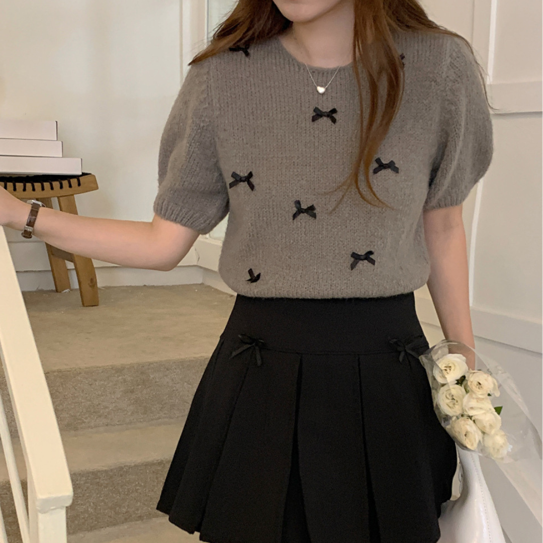 sweet ribbon short sleeve knit lf2993