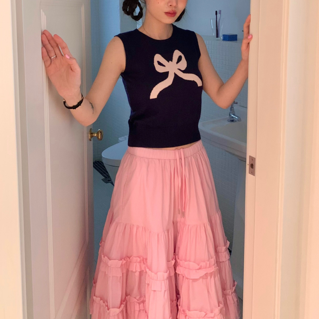 ribbon design sweater vest lf3009