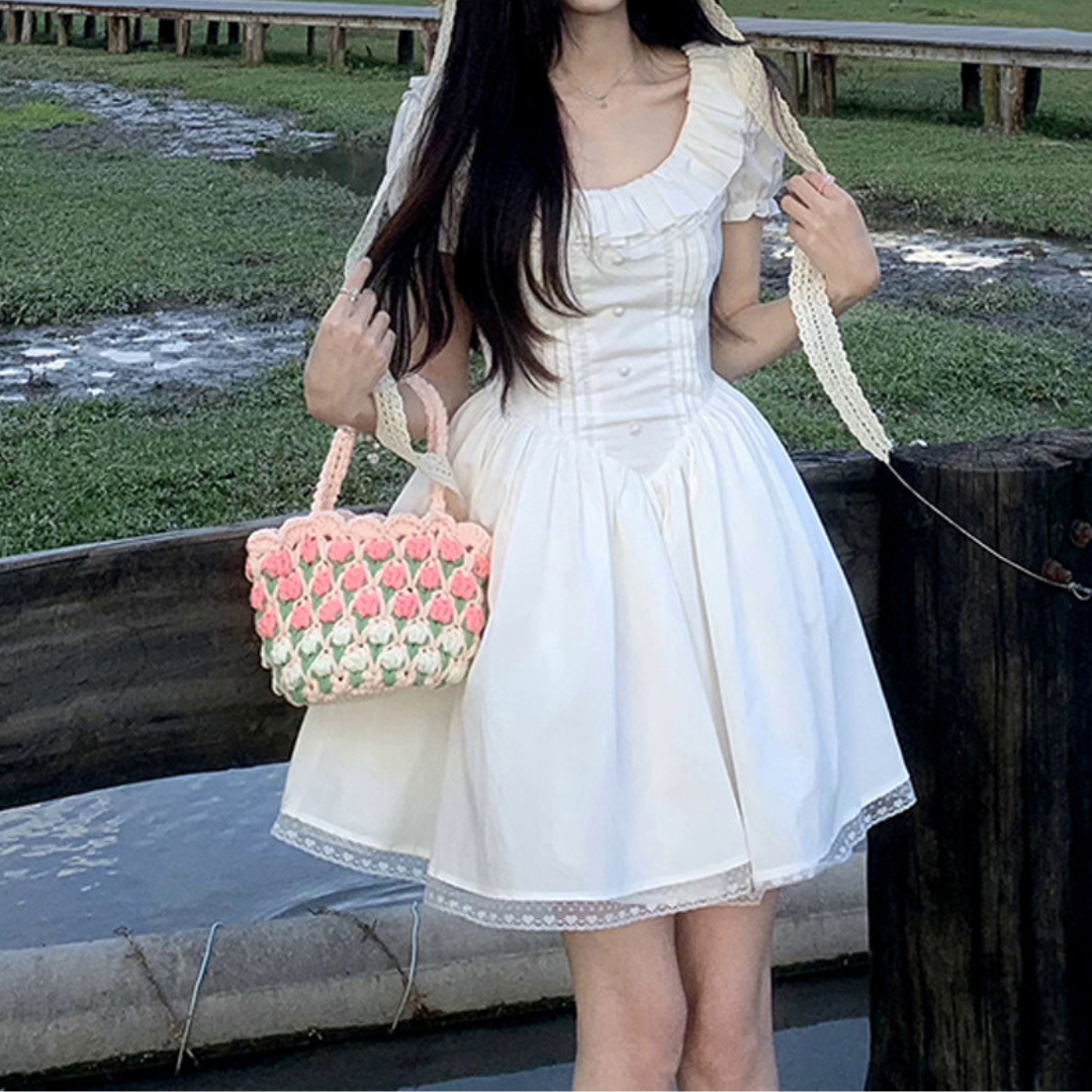 short sleeve ruffle girly onepiece lf3134
