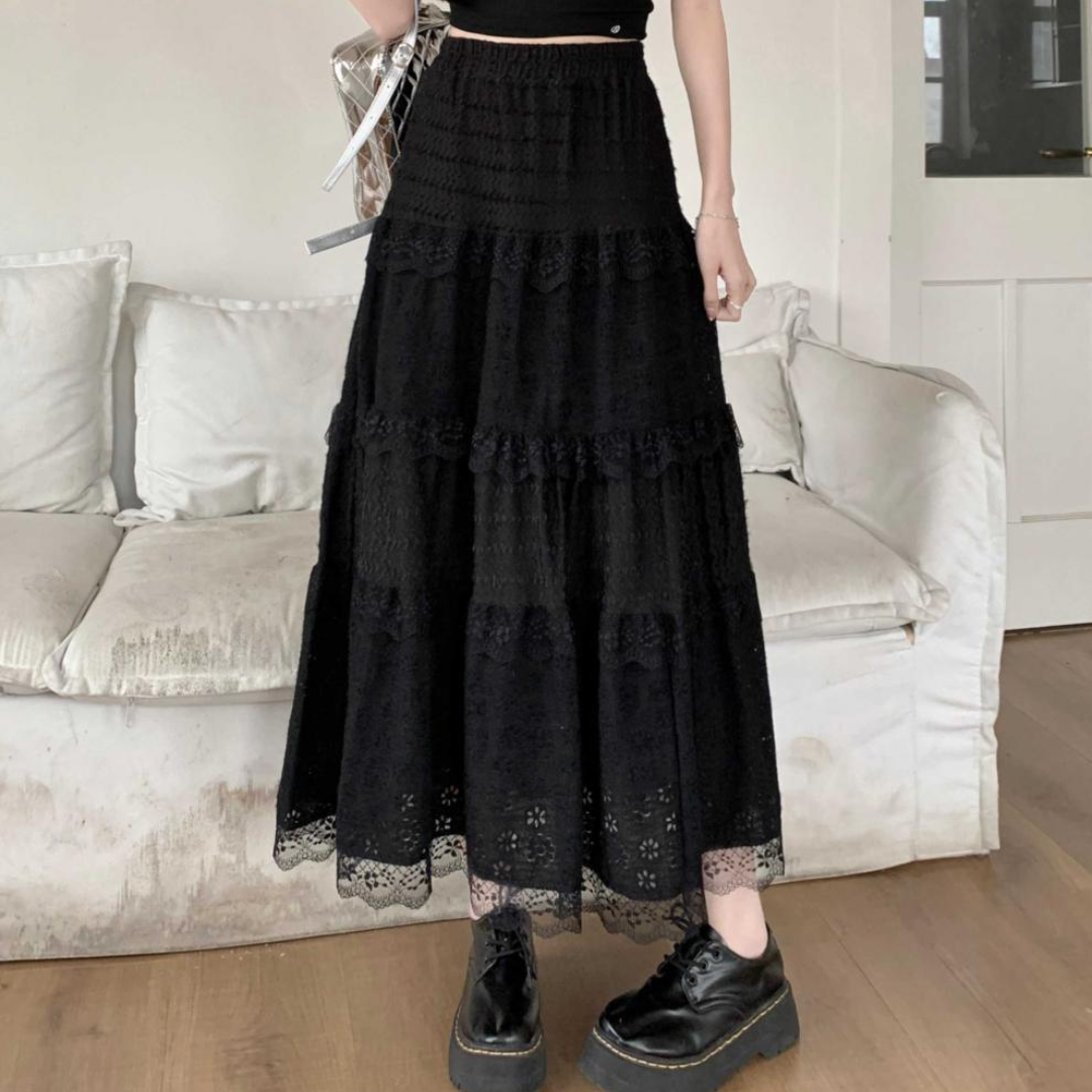 【Ranking2位】【即納】lace rubber long skirt lf3235