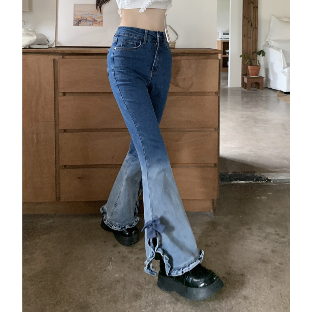 ribbon slit frill gradation denim pants lf2543