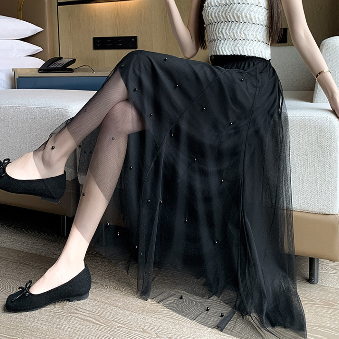 pearl tulle long skirt lf3217